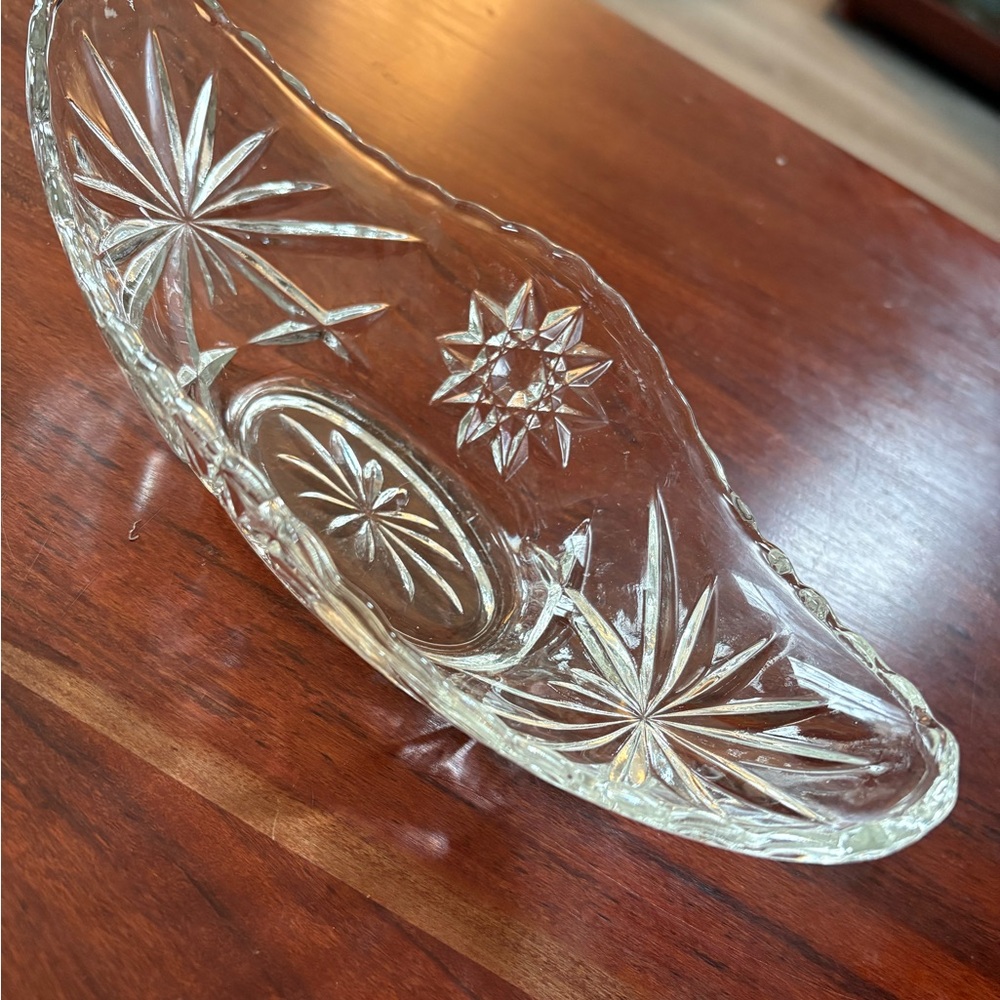 Vintage Anchor Hocking Star of David Clear Glass Banana Split Dish